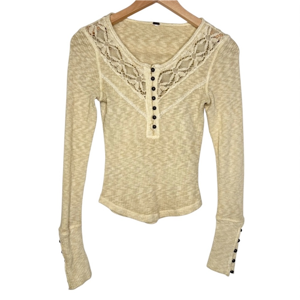 Free People Come On Over Lace Detail Henley Top XS